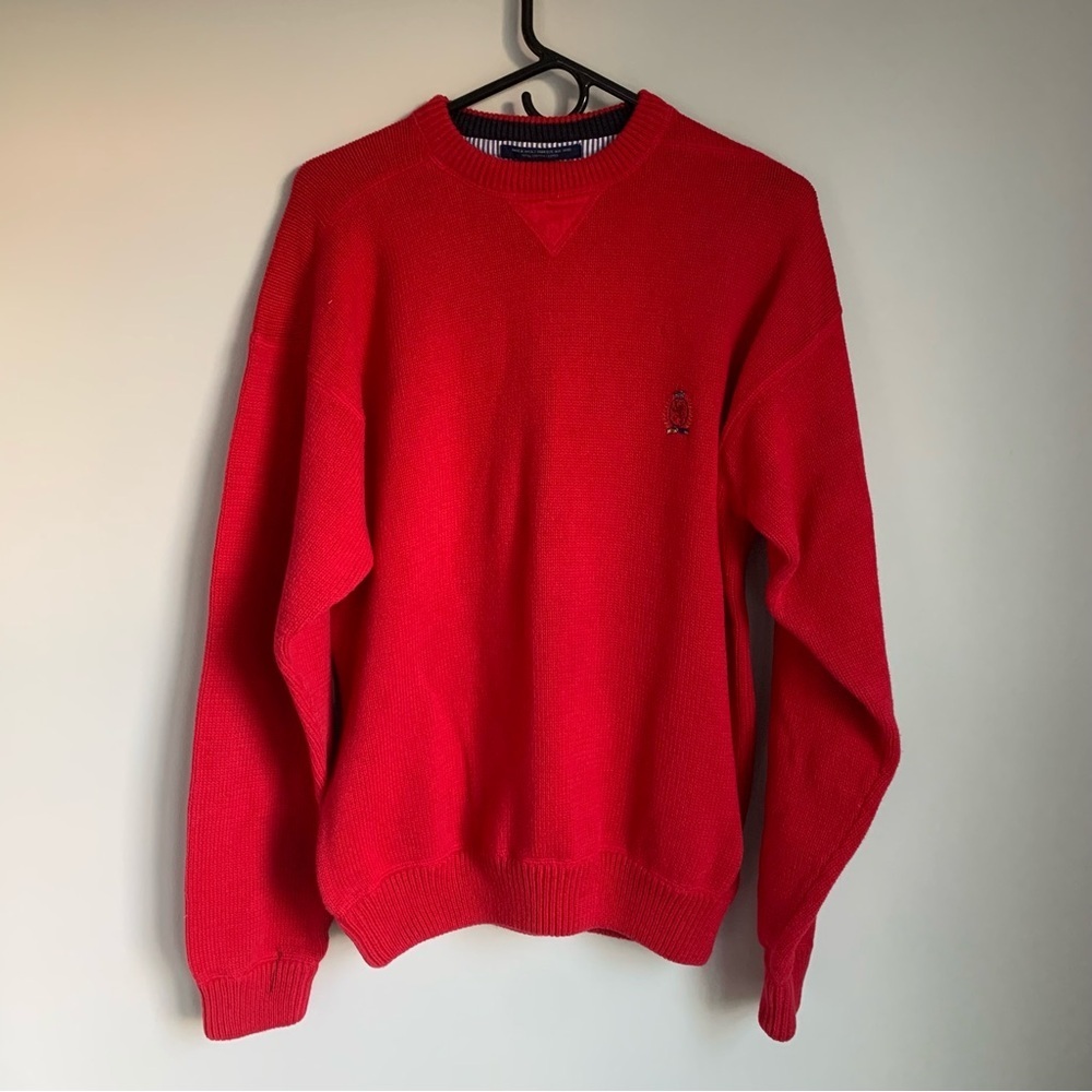 Vintage Tommy Hilfiger Crest Red Cotton Sweatshirt Crewneck